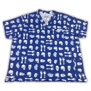 Universal Studios Epic Dark Universe Dr Pretorious‎ Scrub Top Sz 2X Blue Skulls